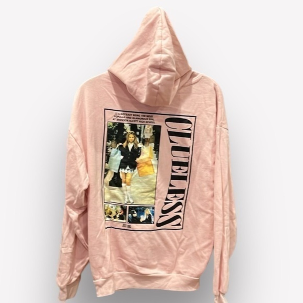 🚣 🐠Clueless Clueless Graphic Pink Pullover Hoodie Front Pocket CLEARANCE